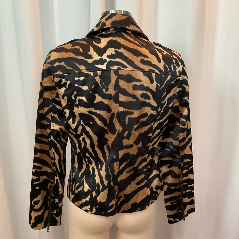 Muse Boston Proper Black Tan Animal Tiger Print Moto Jacket Women Size 12 - Picture 2 of 8